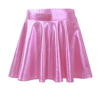 inlzdz Girl's Kid's Glossy Metallic Ballet Dance Skater Skirt Skort Athletic Scooter Flared Pleated A-Line Mini Skirts Pink 7-8 Years