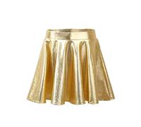 inlzdz Girl's Kid's Glossy Metallic Ballet Dance Skater Skirt Skort Athletic Scooter Flared Pleated A-Line Mini Skirts Gold 5-6 Years
