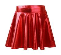 inlzdz Girl's Kid's Glossy Metallic Ballet Dance Skater Skirt Skort Athletic Scooter Flared Pleated A-Line Mini Skirts Red 7-8 Years