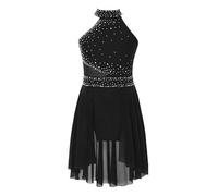 inlzdz Girls Kids Lyrical Dance Dress for Latin Jazz Ballet Dance Gymnastics Leotard Dress Performance Costume Splice Black 9-10 Years