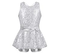 inlzdz Girls' Kids Sequin Ballet Jazz Modern Tap Dress Dance wear Performance Costume Criss Cross Back Leotard Shorts White 9-10
