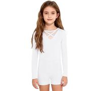 inlzdz Girls Team Basics Long Sleeve Leotards for Ballet Dance Class Gymnastics Tumbling Athletic Biketard Ivory 9-10 Years