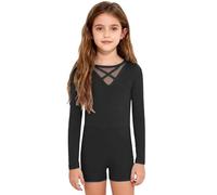 inlzdz Girls Team Basics Long Sleeve Leotards for Ballet Dance Class Gymnastics Tumbling Athletic Biketard Black 11-12 Years