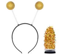inlzdz Glitter Alien Antenna Headband Sparkly Ball Boppers Headband With Face Glitter Costume Accessory Gold One Size