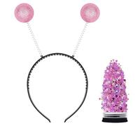 inlzdz Glitter Alien Antenna Headband Sparkly Ball Boppers Headband With Face Glitter Costume Accessory Pink One Size