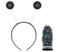 inlzdz Glitter Alien Antenna Headband Sparkly Ball Boppers Headband With Face Glitter Costume Accessory Black One Size
