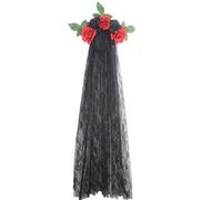 inlzdz Gothic Rose Floral Headband Day Of The Dead Black Veil Devil Headband For Women Red Black One Size