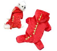 inlzdz Halloween Dinosaur Costume For Dogs Cute Pet Dino Hoodie Jumpsuit With Tail Warm Fleece Puppy Clothes Red L