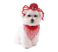 inlzdz Halloween Pet Costume Spider Hat And Bandana Set Cute Dog Cat Spiderweb Scarf And Headwear Red One Size