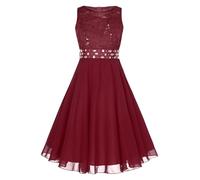 inlzdz Junior Kids Flower Girl Dress Sleeveless Sequins Lace Chiffon Wedding Bridesmaid Dress Princess Party Ball Gowns Age 2-14 Years Red 13-14 Years