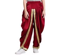 inlzdz Kids Baggy Yoga Harem Pants for Boys Satin Indian Arabian Gypsy Tribal Trouser Hippie Cosplay Bottoms Burgundy 9-10 Years
