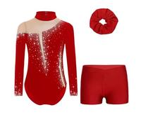 inlzdz Kids Ballet Dance Outfits Rhythmic Gymnastic Leotard with Shorts Figure Skating Jumpsuit Acrobatics Bodysuit B Burgundy 9-10 Years