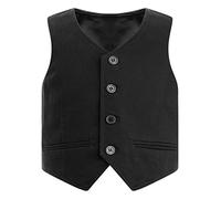 inlzdz Kids Boys V Neck Button Down Tuxedo Formal Suit Waistcoat Vest Single Breasted Wedding Birthday Party Blazer Black 7-8 Years