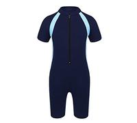 inlzdz Kids Child Boys Zip One Piece Short Sleeve Rash Guard Swimsuit Vest Anti-UV All in One Sun Protection Wetsuit Navy Blue A 15-16 Years