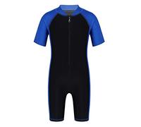 inlzdz Kids Child Boys Zip One Piece Short Sleeve Rash Guard Swimsuit Vest Anti-UV All in One Sun Protection Wetsuit Blue&Black 15-16 Years