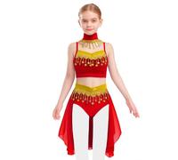inlzdz Kids Girls 3-Pieces Belly Dance Outfits Halloween Arabian Princess Cosplay Fancy Dress Up Red 5-6 Years