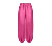 inlzdz Kids Girls Boys Belly Dance Trousers Pants Praise Dance Wide-Leg Satin Bloomers for Arab Carnival Performance Hot Pink 7-8 Years