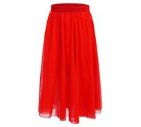 inlzdz Kids Girls Double-Layer Mesh Long Dance Skirts Ballerina Studio Practice Performing Dress Red 15-16 Years