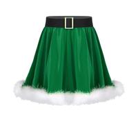 inlzdz Kids Girls Elf Miss Santa Christmas Skater Skirt Mrs. Claus Costume Ice Skating Dance Cosplay Velvet Mini Skirts Green 15-16 Years