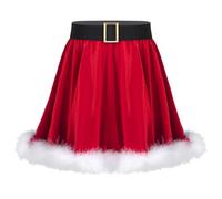 inlzdz Kids Girls Elf Miss Santa Christmas Skater Skirt Mrs. Claus Costume Ice Skating Dance Cosplay Velvet Mini Skirts Red 15-16 Years