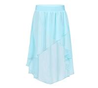 inlzdz Kids Girls High-Low Chiffon Ballet Pull-on Skirt Latin Jazz Lyrical Dance Asymmetric Dress Costume Light_Blue 7-8 Years
