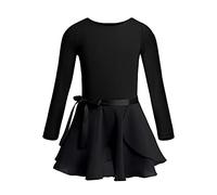 inlzdz Kids Girls Long/Short Sleeve Ballet Dance Tutu Dress Gymnastic Dance wear Costumes Leotard with Chiffon Wrap Around Skirt Black 5-6 Years