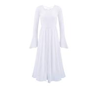 inlzdz Kids Girls Long Sleeve Praise Liturgical Full Length Dance Dress Lyrical Church Christian Worship Dancewear White 13-14 Years