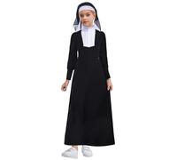 inlzdz Kids Girls Nun Sister Clothes Piece Set Black Long Sleeve Maxi Dress With Headwear Church Party Black 7-8 Years