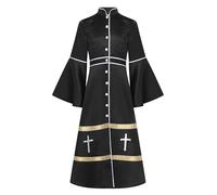 inlzdz Kids Girls Priest Style Cassock Long Sleeve Button Down Maxi Length Choir Costume Black 11-12 Years