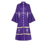 inlzdz Kids Girls Priest Style Cassock Long Sleeve Button Down Maxi Length Choir Costume Purple 5-6 Years