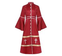 inlzdz Kids Girls Priest Style Cassock Long Sleeve Button Down Maxi Length Choir Costume Red 9-10 Years