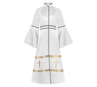 inlzdz Kids Girls Priest Style Cassock Long Sleeve Button Down Maxi Length Choir Costume White 15-16 Years