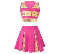 inlzdz Kids Girls Sleeveless Cheer Leader Costume Team Uniform School Cheerleading Dance Fancy Dress up Hot Pink Cheer 5-6 Years