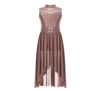 inlzdz Kids Girls Sleeveless Leotard Ballet Tutu Dress Lyrical Modern Contemporary Dancewear Costumes Rhinestone Brown 15-16 Years