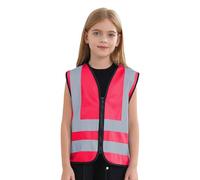 inlzdz Kids Safety Vest High Visibility Reflective Waistcoat Construction Worker Riding Traffic Vest with Strips A Hot Pink 3-4 Years