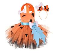 inlzdz Kids Toddler Cavegirl Halloween Cosplay Costume Stone Age Outfits Dress Up Orange 11-12 Years