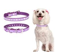 inlzdz Luxury Crystal Rhinestone Dog Collar Elegant Bling Sparkle Collars For Small Medium Dogs Cats Adjustable Soft Necklace Lavender S