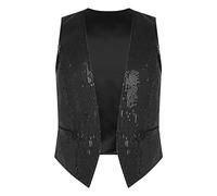 inlzdz Mens Retro 1920s Sequin Vest Waistcoat Disco Dancing Top Button Up Single Breasted Vest Black 4XL