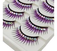 Inlzdz Pairs Durable False Eyelashes Colored Glitter Lashes For Cosplay Party Halloween Photography Purple One Size