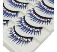 Inlzdz Pairs Durable False Eyelashes Colored Glitter Lashes For Cosplay Party Halloween Photography Blue One Size