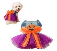 inlzdz Pet Halloween Tutu Dress With Pumpkin Design Denim Shirt And Purple Layered Skirt For Dog Cat Holiday Party Purple M