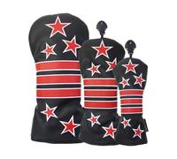 inlzdz PU Waterproof Star Stripe Golf Head Cover Fit Driver 3 5 Fairway Hybrid Black 1 3 UT 3pcs/set One Size