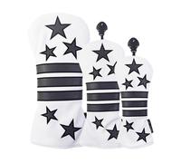 inlzdz PU Waterproof Star Stripe Golf Head Cover Fit Driver 3 5 Fairway Hybrid White 1 3 UT 3pcs/set One Size