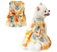 inlzdz Rose Print Pet Dress For Small Dogs Cats Elegant Sleeveless Costume With Bow Perfect For Summer Parties Champagne XL