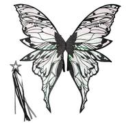 inlzdz Shiny Fairy Wings Sparkle Butterfly Wings With Fairy Wand Sticker Costume Set For Halloween Party Black 1 One Size