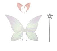 inlzdz Shiny Gradient Wings For Adults And Girls Fairy Costume Set With Wand Elf Ears For Masquerade Party White One Size