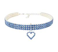 Inlzdz Shiny Pet Collar For Cats Dogs Bling Rhinestone Heart Pendant Jewelry For Parties Photos Wedding Blue L