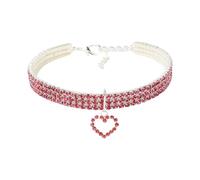 Inlzdz Shiny Pet Collar For Cats Dogs Bling Rhinestone Heart Pendant Jewelry For Parties Photos Wedding Hot Pink S