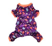 inlzdz Spooky Print Dog Pajamas Soft Stretchy Pet Jumpsuit Halloween Outfit For Small Puppies Chihuahua Yorkie Purple L