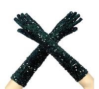 inlzdz Velvet Gloves Sparkly Glitter Sequin Glove Long Thicken Gloves For Evening Wedding Prom Party Dark Green One Size